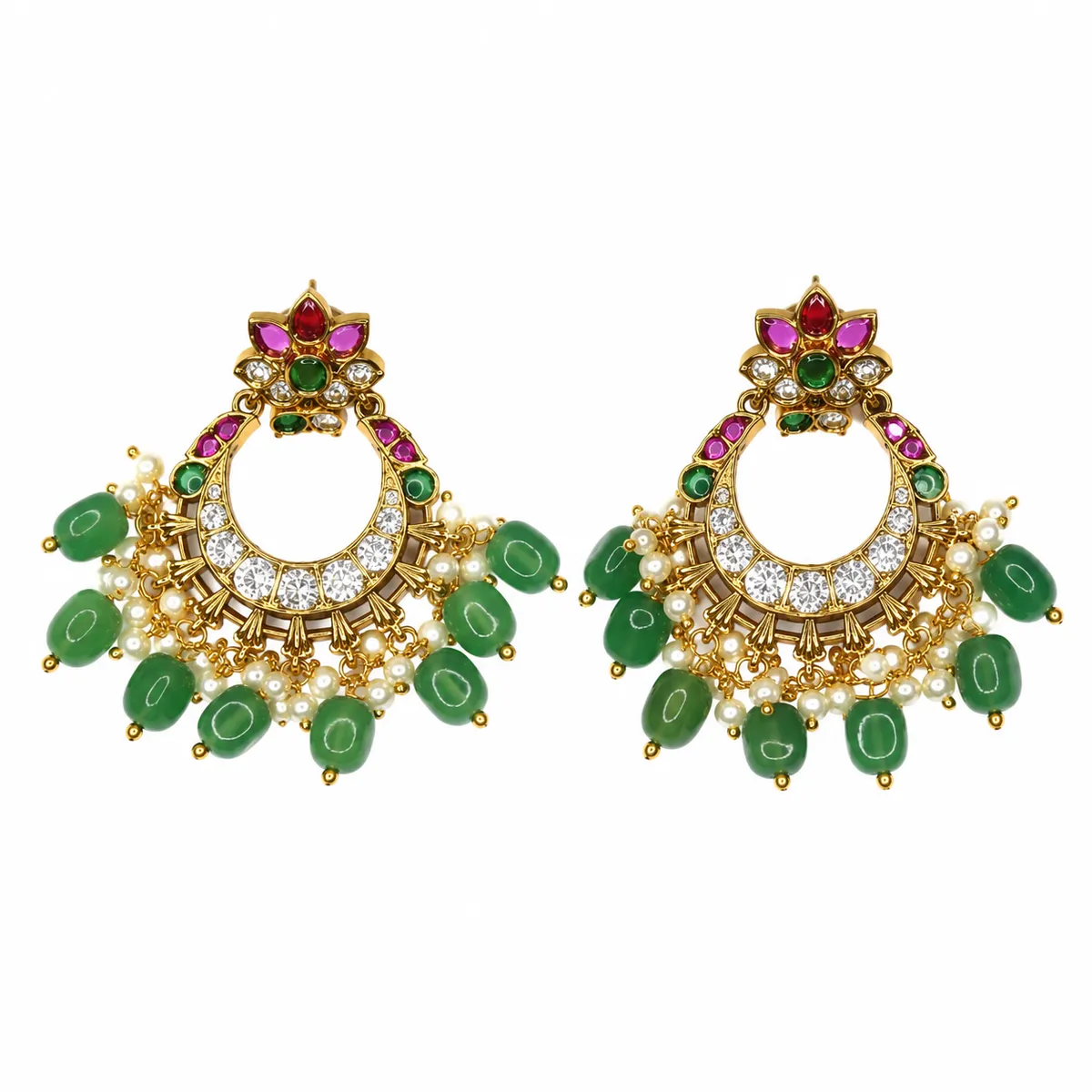 Jadau Kundan Chand Earrrings