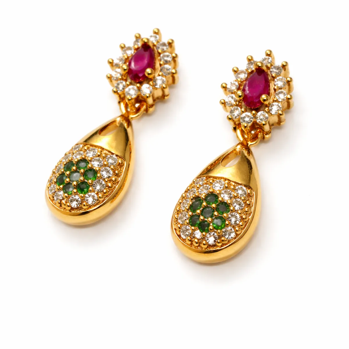 Elegant gold drop earrings with rubies (Square)_result Elegant gold drop earrings with rubies (Square)_result