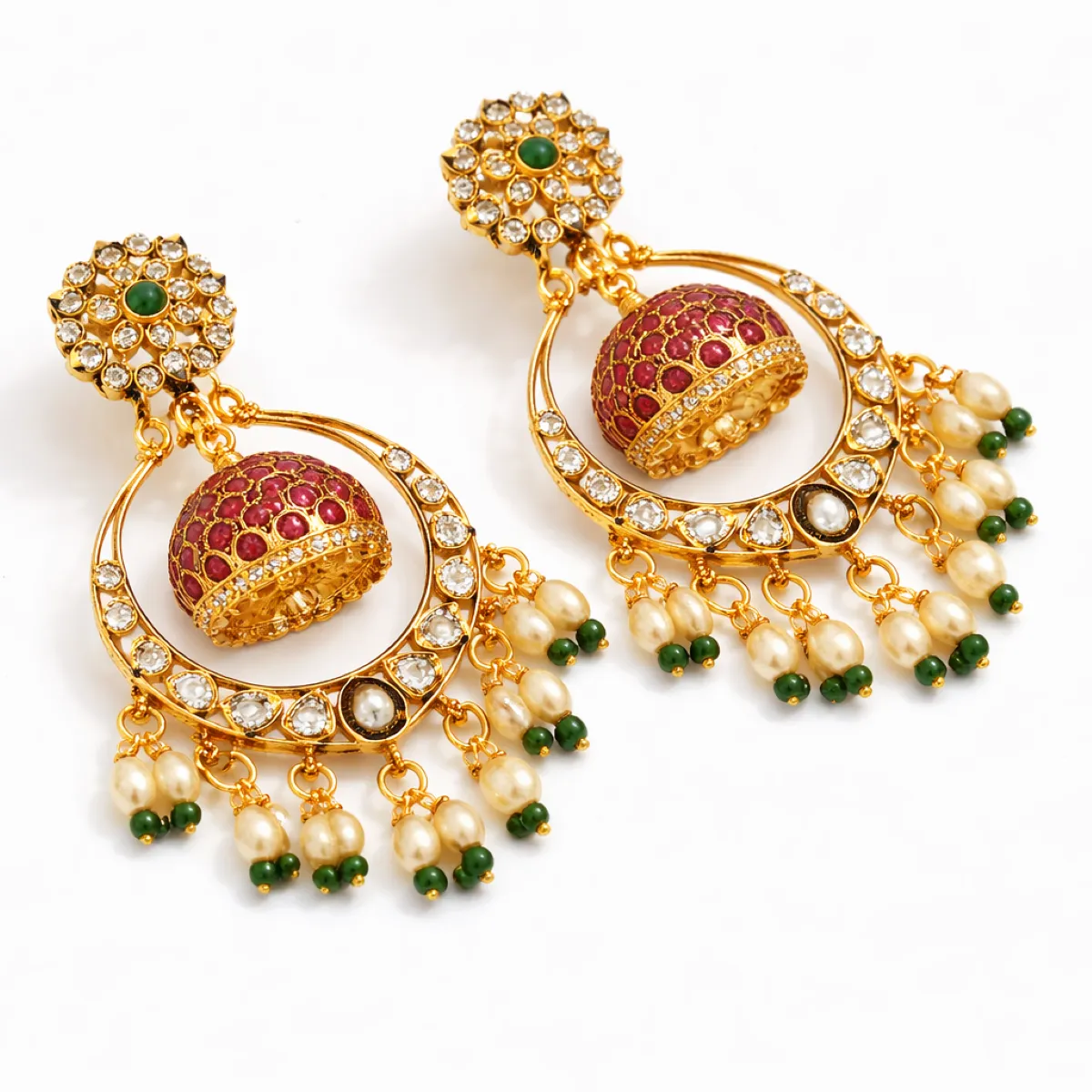 Luxurious gold chandelier earrings with pearls (Square)_result Luxurious gold chandelier earrings with pearls (Square)_result